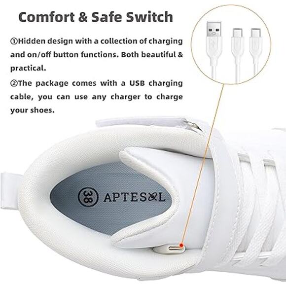 Aptesol Girl Size 6 White Rechargeable LED Light Up Adjustable Hook & Loop Shoes - Picture 4 of 5